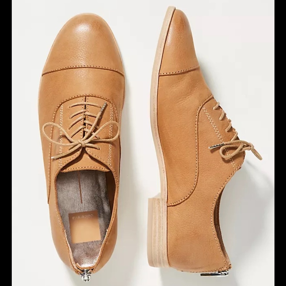 DOLCE VITA Women Polo Oxford Loafer Tan Brown Leather LaceUp Academia Y2K SZ 7.5